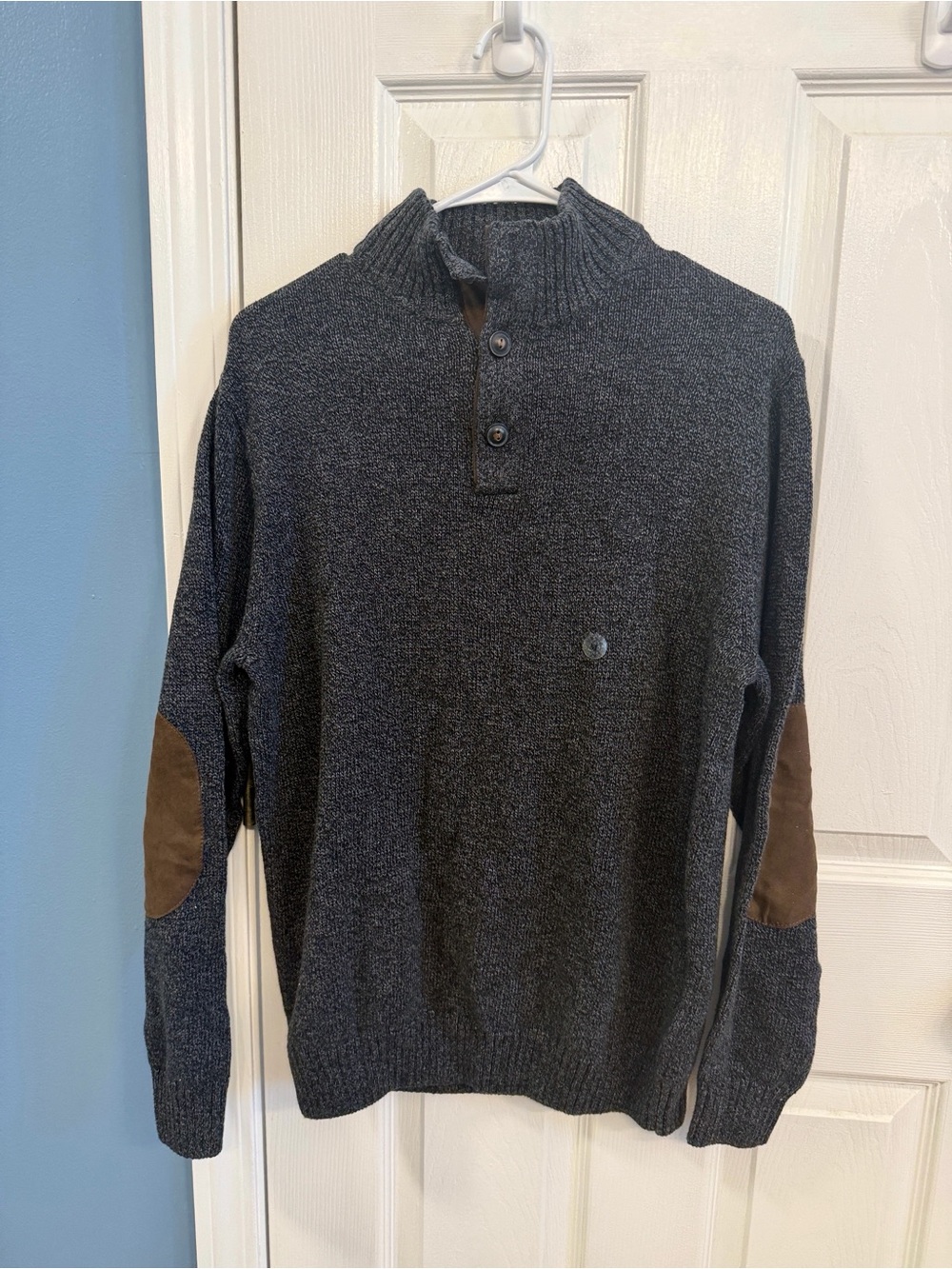 •CHAPS• Pullover Knit Gray Sweater w/ Brown Elbow Pads Vintage >> sz M NWT